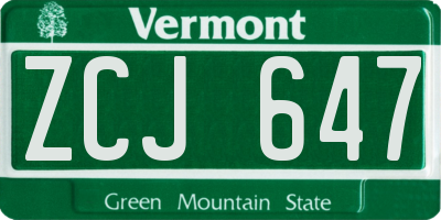 VT license plate ZCJ647