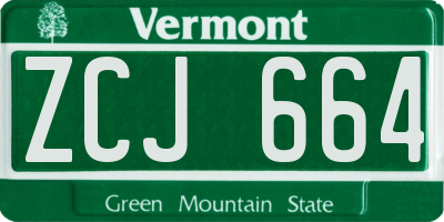 VT license plate ZCJ664