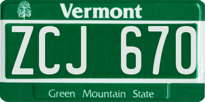 VT license plate ZCJ670