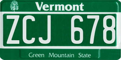 VT license plate ZCJ678