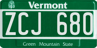 VT license plate ZCJ680
