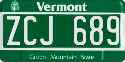 VT license plate ZCJ689