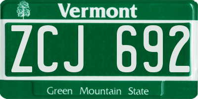VT license plate ZCJ692