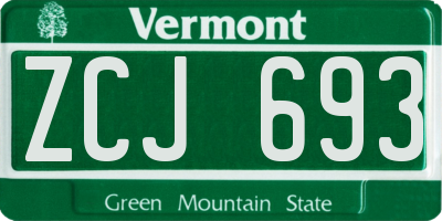 VT license plate ZCJ693