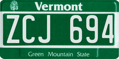 VT license plate ZCJ694