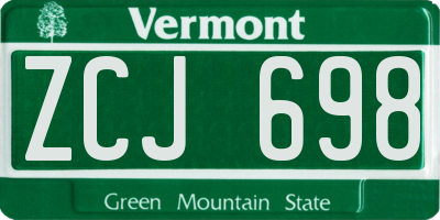 VT license plate ZCJ698