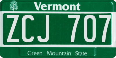 VT license plate ZCJ707