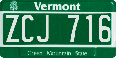 VT license plate ZCJ716