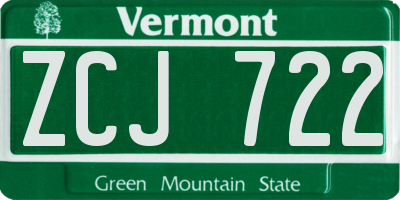 VT license plate ZCJ722