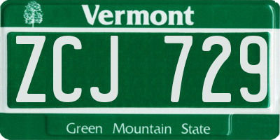 VT license plate ZCJ729