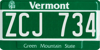 VT license plate ZCJ734