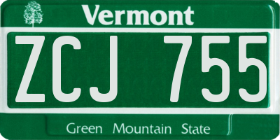 VT license plate ZCJ755