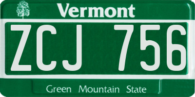 VT license plate ZCJ756