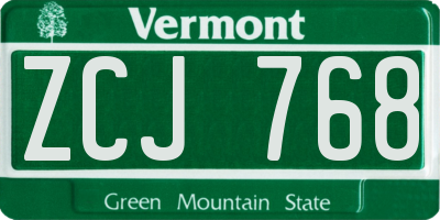 VT license plate ZCJ768