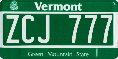 VT license plate ZCJ777