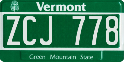 VT license plate ZCJ778