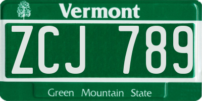 VT license plate ZCJ789