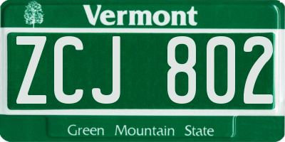 VT license plate ZCJ802