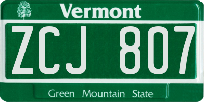 VT license plate ZCJ807