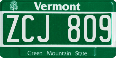 VT license plate ZCJ809