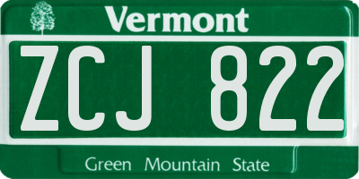 VT license plate ZCJ822