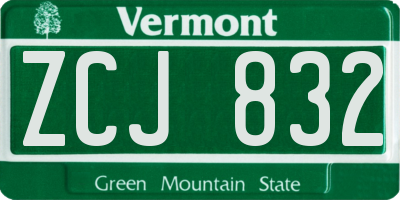 VT license plate ZCJ832