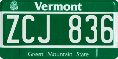VT license plate ZCJ836