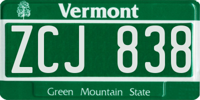 VT license plate ZCJ838