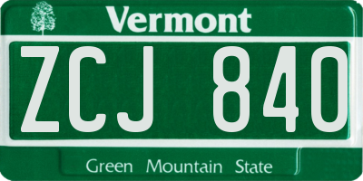 VT license plate ZCJ840