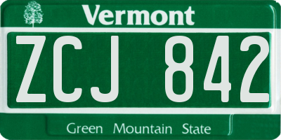 VT license plate ZCJ842