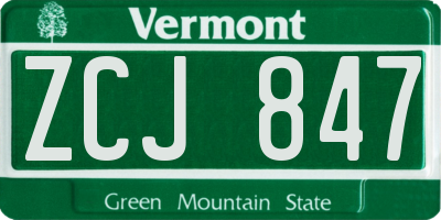 VT license plate ZCJ847