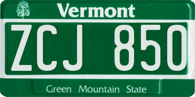 VT license plate ZCJ850