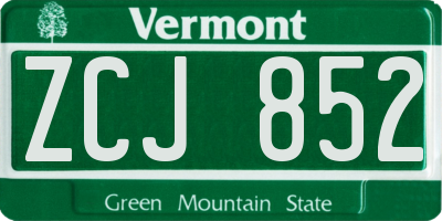 VT license plate ZCJ852