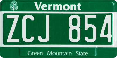 VT license plate ZCJ854