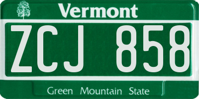 VT license plate ZCJ858