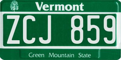 VT license plate ZCJ859