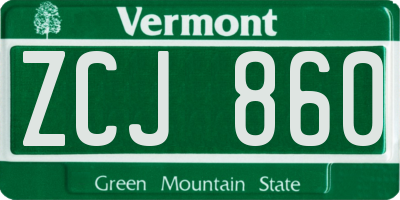 VT license plate ZCJ860