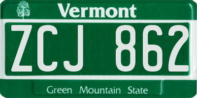 VT license plate ZCJ862