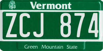 VT license plate ZCJ874