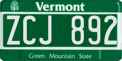 VT license plate ZCJ892