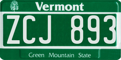VT license plate ZCJ893
