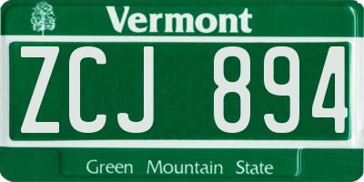 VT license plate ZCJ894