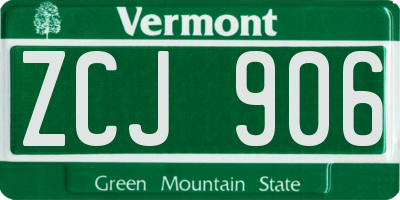 VT license plate ZCJ906