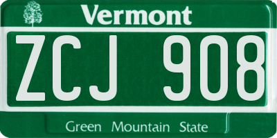 VT license plate ZCJ908