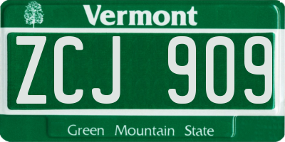 VT license plate ZCJ909