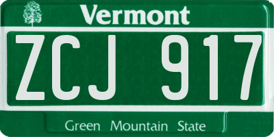 VT license plate ZCJ917