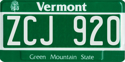VT license plate ZCJ920