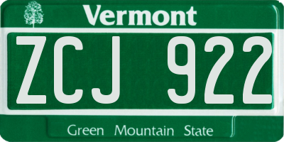 VT license plate ZCJ922