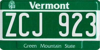 VT license plate ZCJ923