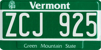 VT license plate ZCJ925